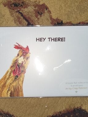 Hey There! Chicken Art Print - White with Red and Brown Accents